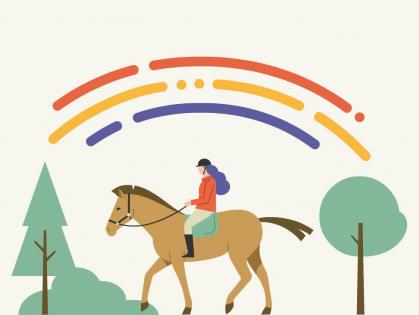 Mädchen auf einem Pferd unter Regenbogen