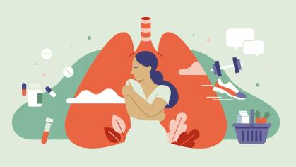 Illustration einer Frau mit neuer Lunge und Veränderungen des Alltags 